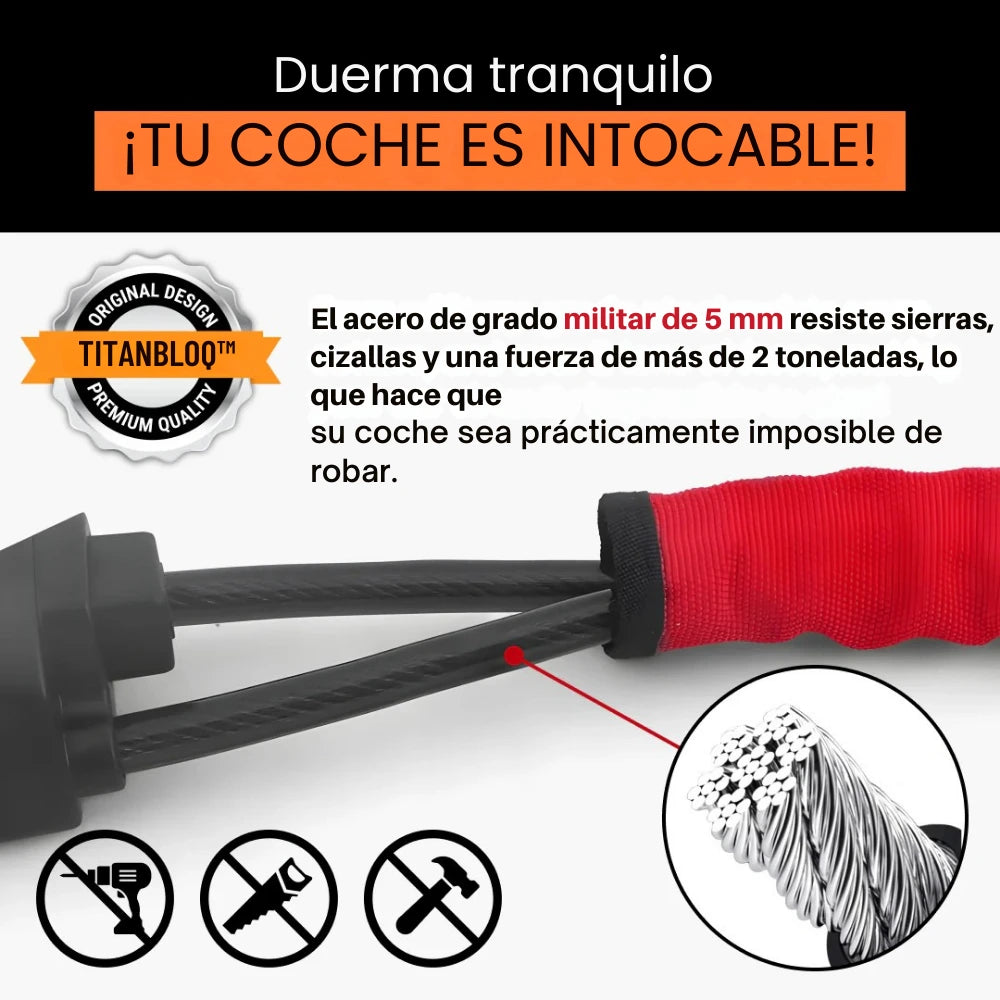 Detalle de acero trenzado reforzado del antirrobo de volante