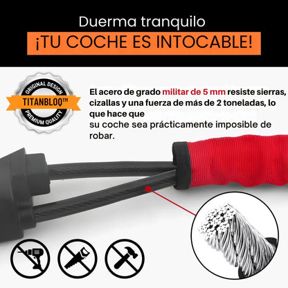 Detalle de acero trenzado reforzado del antirrobo de volante